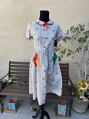 1940s 1950s Little Girls Cotton Butterfly Print Dress Peter Pan Collar • $55