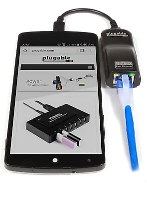 Plugable USB 2.0 OTG Micro-B To 100Mbps Fast Ethernet Adapter (ASIX AX88772A) • $15