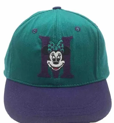 VTG 90s Disney Store Minnie Mouse”M”Logo Snapback Youth Hat Teal/Purple Made USA • $11.70