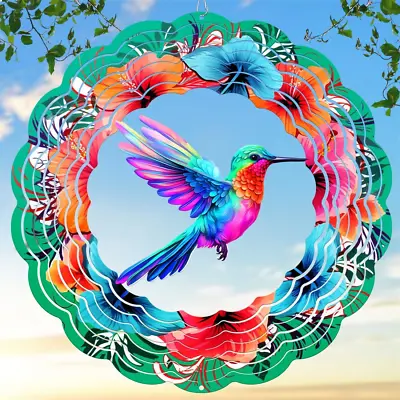 Metal Art Garden Yard Hanging Hummingbird Wind Spinners 12Inch 3D For Outdoor • $26.55