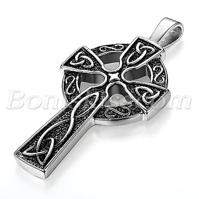 Men Vintage Casting Stainless Steel Celtic Cross Irish Knot Pendant Necklace 22  • $9.99