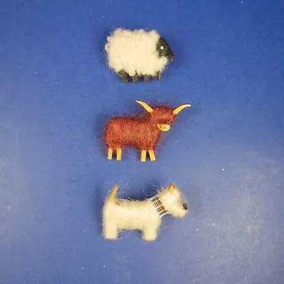 3 Brooch Pins Sheep Yak Cow Dog Westie Terrier Fuzzy Small Homemade 2  • $15