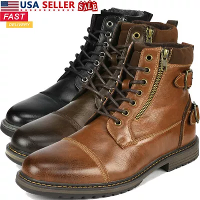 Men's Combat Motorcycle Boots Oxford Dress Boot Lace Up Shoes Size 6.5-13 Brown • $39.89