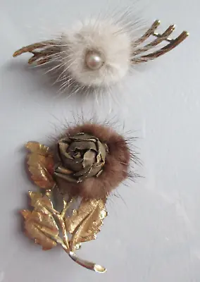 2 Vintage Mink Brooches. 1 Cream 1 Brown. • £3