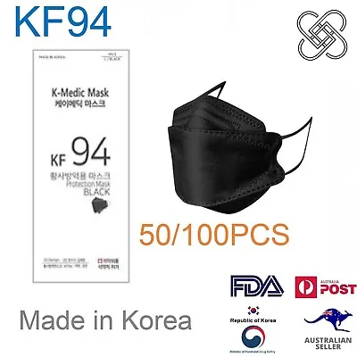 KF94 Face Mask Black 4-Layer Individual Pack 50/100 PCS Made In Korea (NEW) • $164.90