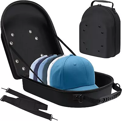 Baseball Cap Carrier Hat Box Travel Case For Hats Caps Fits 6 Hats Black Zipper • $26.99