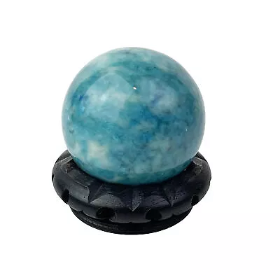 Vintage Genuine Alabaster Quartz Stone Ball Blue Hand Crafted In Italy W/ Stand • $10.13