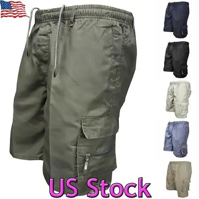 $15.99 • Buy Men's Elastic Waist Cargo Pockets Pants Shorts Work Wear Casual Short Trousers