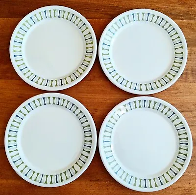 Set Of 4 Arrowhead 6-1/2  Blue/green MCM Pattern Bread Plates Melamine Melmac • $8.88