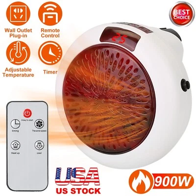 $23.35 • Buy 900W Plug In Electric Heater Fan Digital Thermostat Wall Sockets W/ Remote Timer