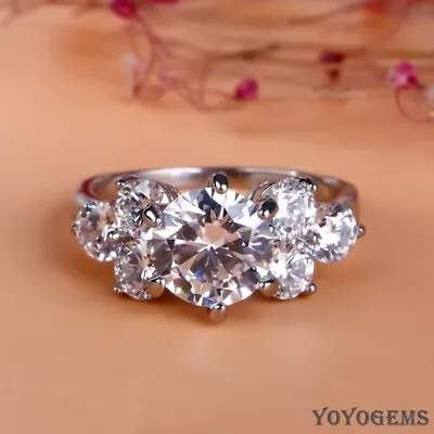 3 CT Moissanite Fancy Engagement Ring Solid 14K White Gold Round Cut VVS1 • $231.34