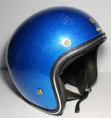 7 1/4 - 7 3/8 1970s OLD VINTAGE MOTORCYCLE HELMET LSI Blue Metal Flake Metallic • $62.99