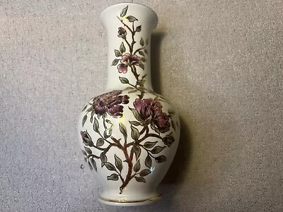$75 • Buy Vintage Zsolnay Hungary Floral Hand Painted Vase With Mauve Flowers & Gold Trim