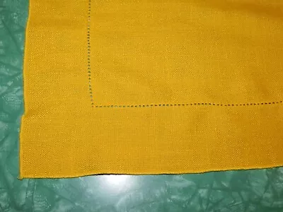 VERA NEUMANN TABLECLOTH & NAPKINS HEM STITCH YELLOW RECTANGLE 116  X 57 VTG • $50