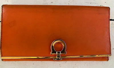 Salvatore Ferragamo Leather Gancini Icona Continental Wallet Orange • $90