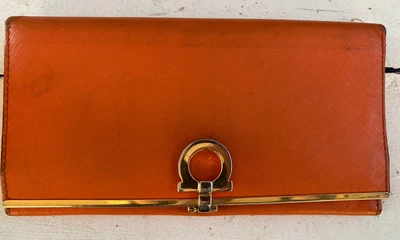 Salvatore Ferragamo Leather Gancini Icona Continental Wallet Orange • $90