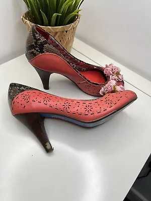 Poetic License Womens Open Peep Toe Heels Court Snake Patterned Floral Shoes • £12.99