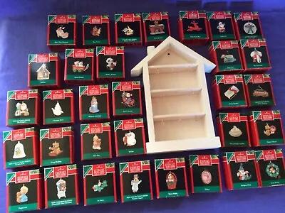Hallmark House Shadow Memory Box With Lot Of 32 1990  Miniature Ornaments • $40