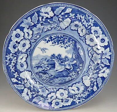 £109 • Buy Antique Pottery Pearlware Blue Transfer Stevenson Spaniel Dinner Plate 1825