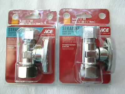 New Chrome Shutoff Valves ACE #4309704 Straight Quarter Turn 1/2 X 5/8  Lot Of 2 • $9.95