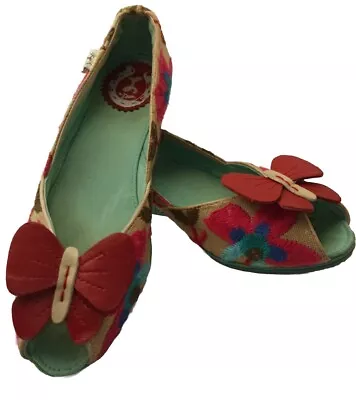 Miss L-FIRE Vintage Wedges 37EU 6AU Satin Embroidered Sandals Leather Butterflys • $115.93