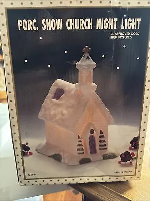 Porcelain Snow Church Night Light Lighted House With Cord And Bulb  • $12