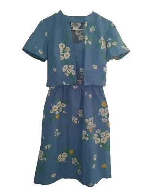 Vintage 60s Stunning Malia Honolulu Sun Dress & Jacket Blue Floral Size 6 • $85