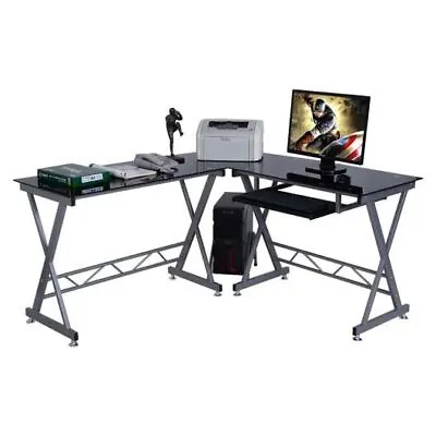 Durable L-Shape Computer Desk With Glass Top • $105.52