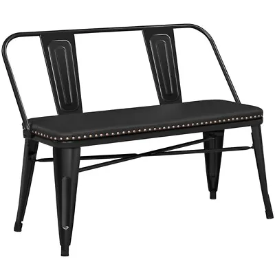 Industrial Metal Dining Bench Farmhouse Dining Bench With Upholstered Seat Black • $99.99