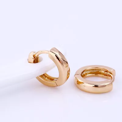 9K Gold Filled Men Kid Lady 14 - 21 Mm Plain Hoop Huggies Sleeper Earring Gift • £4.99