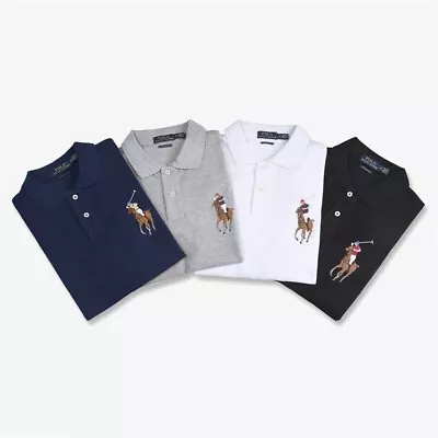 NWT Men Short Sleeve Custom Slim Fit Mesh Cotton Big Pony Polo Shirt Size S-2XL • $37.89