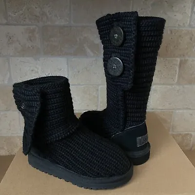 Ugg Classic Cardy Knit Button Black Boots Us Size 10 Toddler Kid Girl Unisex • $67.99