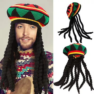 Adult Rasta Jamaican Hat Dread Locks Wig Bob Marley Fancy Knitted Cap Caribbean • $11.88