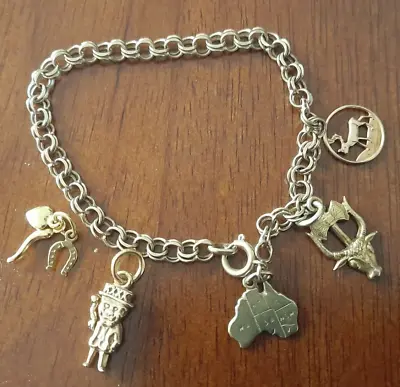  9ct GOLD CHARM BRACELET 4x9ct CHARMS + One 18ct CHARM 2 Unattached C1970 • £361.88