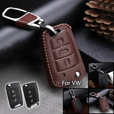 Leather Remote Car Key Fob Case Cover Holder Shell Bag For VW Skoda Superb SEAT • $11.39