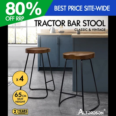 $279.95 • Buy ALFORDSON 4x Bar Stools 65cm Tractor Kitchen Wooden Vintage Chair Dark