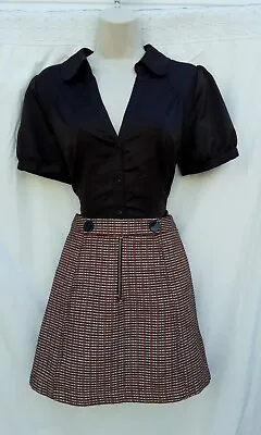 £6.99 • Buy Mini Skirt,aline,mod,60's,70's Vintage Style,topshop,brown Geometric,size 6