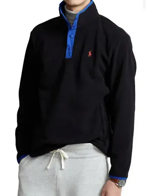 Polo Ralph Lauren Men's XL 1/4 Snap Button Black Long Sleeve Fleece Jacket NWT • $55