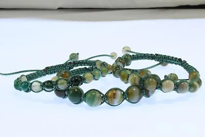 £15 • Buy Shamballa Bracelet, Set Of 3, Gemstone Green Stripe Agate 10mm/8mm/6mm Beads