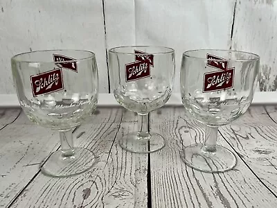 3pc Vintage 1970'S Stemmed Thumbprint Schlitz Glass Goblets Beer Mugs • $29.99