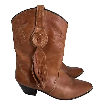 Oak Tree Farms Women’s 8.5M Brown Leather Tassel Western Cowboy Boots • $54.99