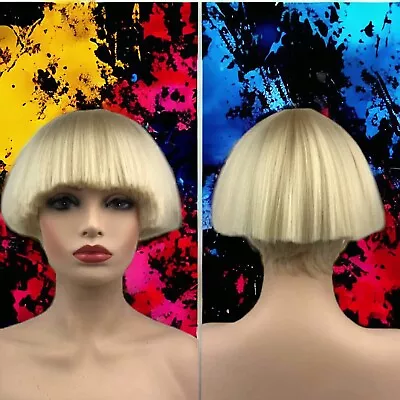 Short Yaki Straight Synthetic Wigs Blonde Mushroom Head Bowl Haircut Bob Beauty • $19