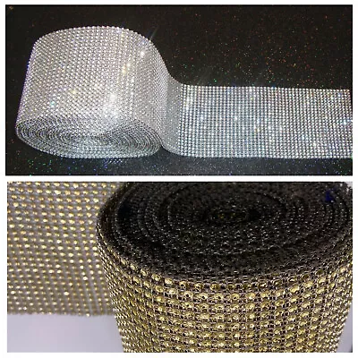 £6.99 • Buy Diamante Effect Crystal Trim Decoration Ribbon Mesh Rhinestone 24 Rows 1yrd