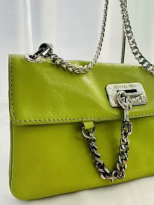 Michael Kors Green Leather Clutch Purse With Silver Chain Shoulder Strap • $49
