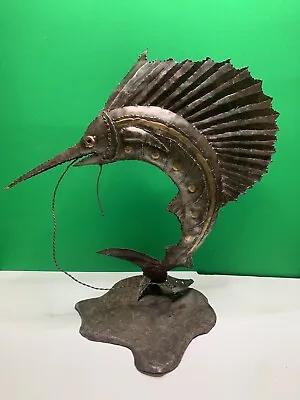 Vintage Handmade Swordfish Sailfish Marlin Fish Trophy Torch Cut Metal Sculpture • $225