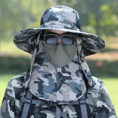 $11.31 • Buy UV Protection Sun Hats Neck Face Flap Cap Wide Brim Fishing Bucket Hat Men Women