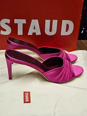 $109.95 • Buy Staud Sz US 9.5 / EU 39.5 Mathilde Pink Fuchsia Satin Sandal 3.5 In. Heel