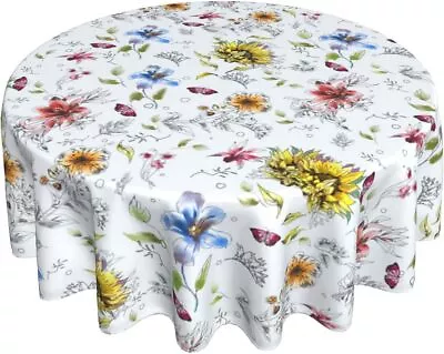 Colorful Floral Tablecloth Round 60 Inches Sunflower Tablecloth Waterproof • $15.12