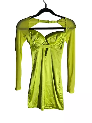 Oh Polly Lime Green Long Sleeve Sheer Bodycon Dress Size UK4 • $20