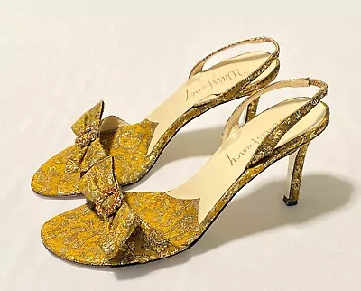 Will's Fancy Brocade Satin Bow Jeweled Sling Back Heel Women's Shoes 8.5M Italy • $55